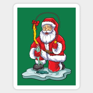 Ice Fishing Santa Claus Fisherman Christmas Winter Sticker